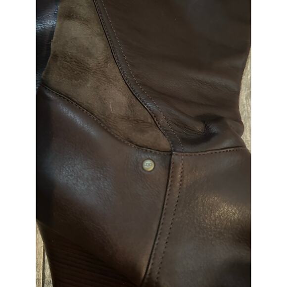 UGG Women’s Ravenna Brown Leather Over The Knee Wedge Boot Size 9 - Picture 10 of 12